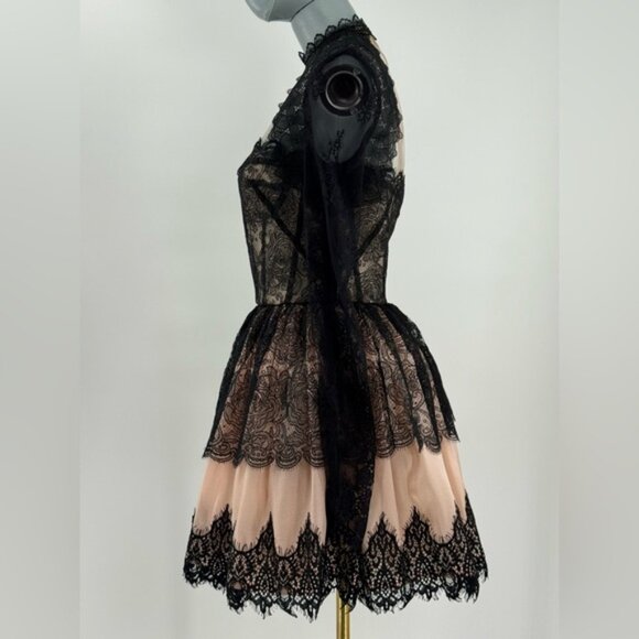 🆕 BRONX & BANCO 🧿 NWOT Daphne Illusion Lace Long Sleeve Mini Dress, Sz S US 4 - Picture 9 of 15